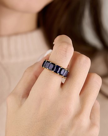 Pierścionek z cyrkoniami szafirowymi srebro 925 pozłacane, Coccola JEWELLERY