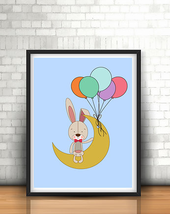 Plakat królik i balony niebieskie, MUKI design