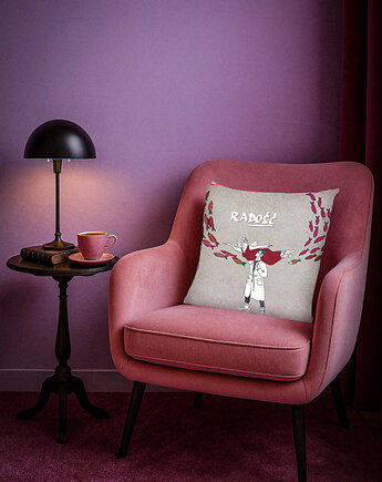 PODUSZKA dekoracyjna, print RADOŚĆ (bawełna), NAWROTANKA