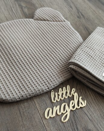 Wafelkowy kocyk + poduszka - brązowy, Little Angels
