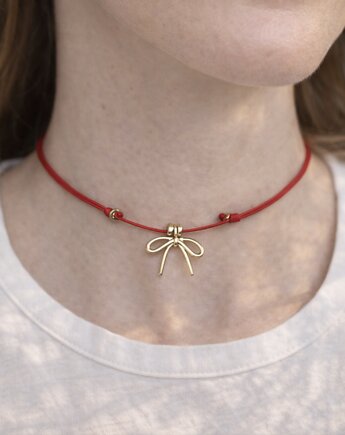 Naszyjnik czerwony sznurek z  kokardką, lulukalina
