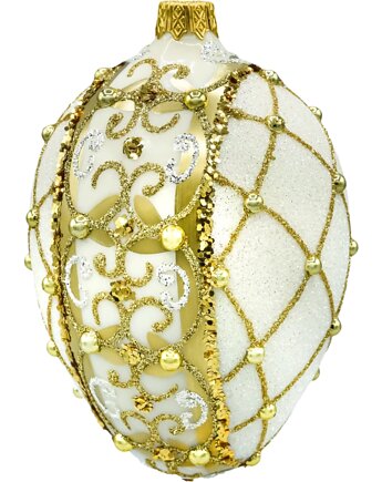 Bombka choinkowa: Jajo ze złotym ornamentem: białe, Syn Bombkarza