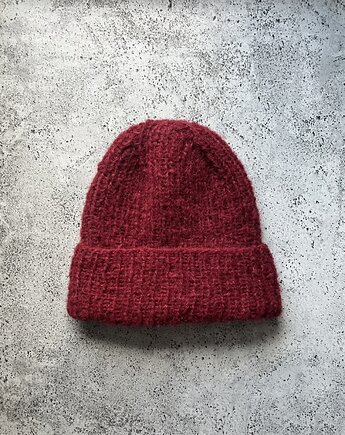 Przejściowa czapka Dimma z alpaki i jedwabiu bordowa czewień, Made by Jaga