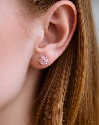 Delikatne Różowe Kolczyki Sztyfty - Kwarc Różowy, STAGHORN