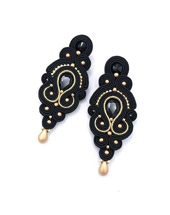 Kolczyki sutasz czarne ze złotem "Olia" wieczorowe długie z kryształkami, Katrina Rossa