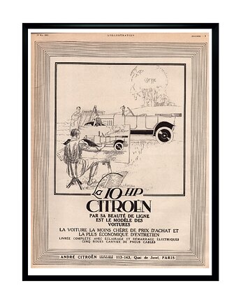 Plakat Oprawiona francuska reklama samochodów CITOREN, 1922 r, RiskyWalls