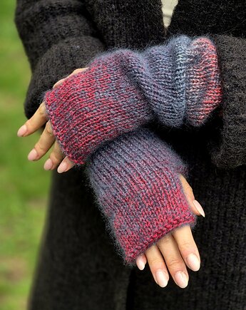 Stalowy błysk / mitenki z kaszmirem, agat handmade
