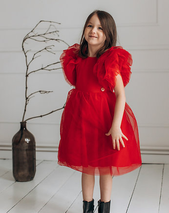Sukienka z tiulem LILY, czerwona, mala bajka
