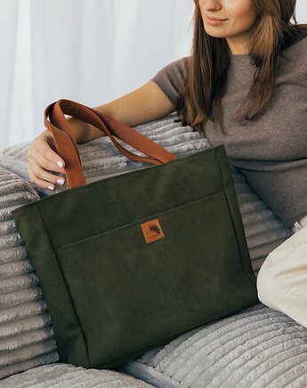 Torba NA LAPTOP z nubuku w kolorze khaki z rączkami rudy brąz, Karolina Audycka