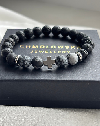 Bransoletka męska Obsydian i Lawa, Chmolowska Jewellery