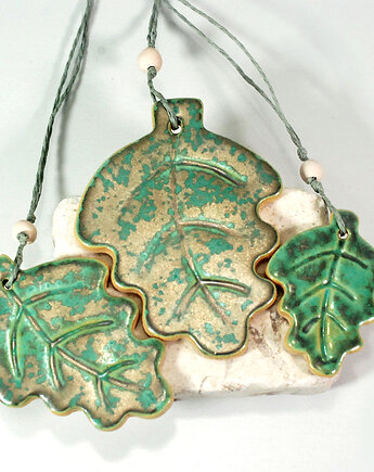 Złoto-zielone ozdoby choinkowe - zimowe liście, 10FingersArt