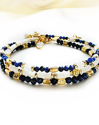 Komplet Bransoletek z kamieni lapis lazuli,  masy perłowej, Anemon Atelier