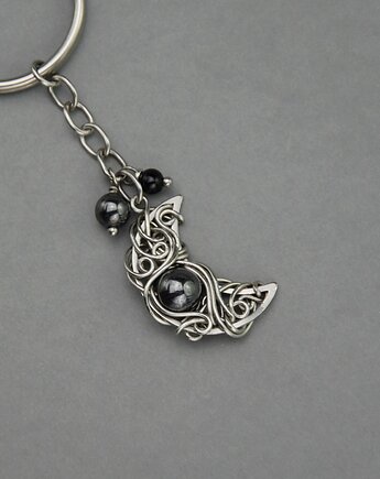 Oryginalny brelok księżyc, breloczek hematyt wire wrapping, Agata Rozanska