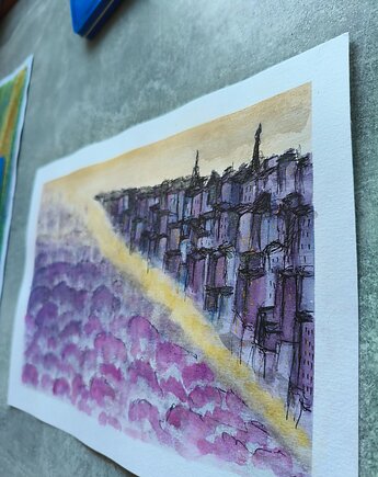 Nowy Jork Central Park miasta akwarela obraz pejzaż miejski 21x30, kkjustpaint Karolina Kamińska