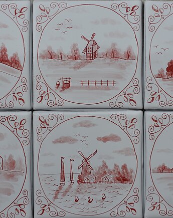 Zestaw kafle holenderskie ręcznie malowane kafle płytki delft, Kobaltowa Sroka