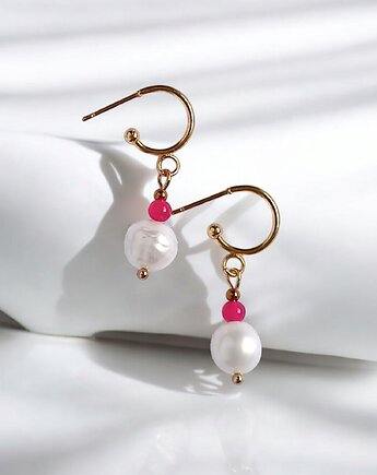 Kolczyki FUCHSIA & PEARL collection: perła i agat : sztyfty-kółka, kaktusia