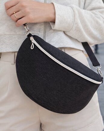 Czarna nerka pleciony materiał boho na ramię, Made by Joan