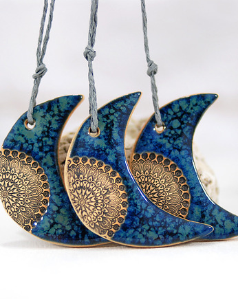Księżyce z mandalą - ceramiczne ozdoby wiszące, 10FingersArt