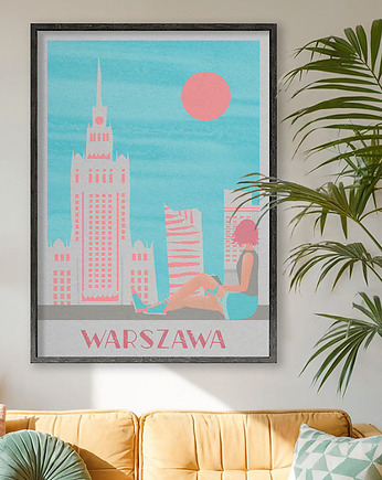 Plakat Warszawa - panorama miasta i Pałac Kultury, minimalmill