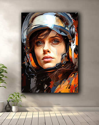 Portret kosmonautki - Plakat - Druk - Astronauta, Abstrakcja, Loft #2, Black Sapphire Art