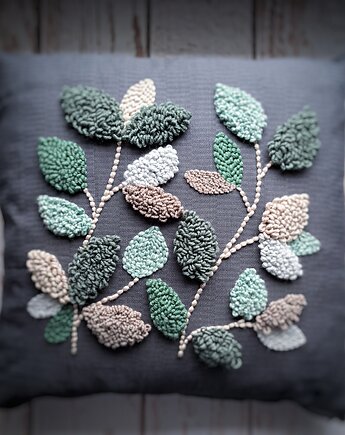 Poduszka dekoracyjna liscie Boho punch needle, PUCHAKI