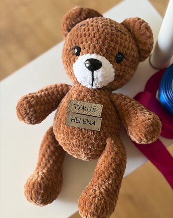 Brązowy pluszowy miś na szydełku, przytulanka dla dziecka, prezent, HANDMADE crochet by Klaudia