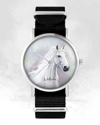 Zegarek - Biały koń - czarny, nylonowy, unisex, yenoo