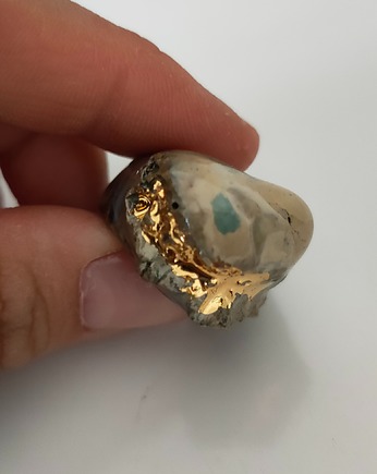 Porcelanowy pierścionek z prawdziwym złotem - abstrakcja, LaKama