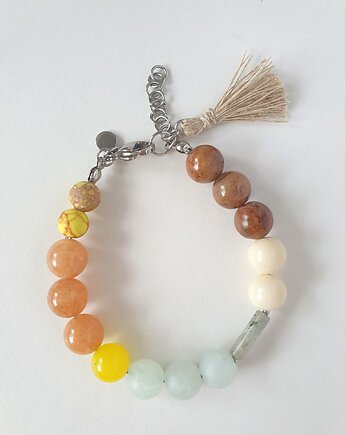 Bransoletka  BOHO ART jadeit, jaspis, labradoryt, żółty, brąz, aqua,, modesign