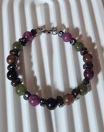 Bransoletka z naturalnych kamieni turmalin, hematyt duże kamienie, Arto Teka