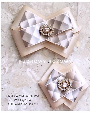 Brosza z trójwymiarową wstążką z diamencikami New, Pudrowy Różowy