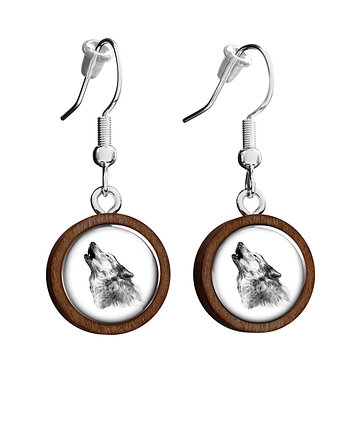 Kolczyki drewniane - Wilk - wiszące, yenoo