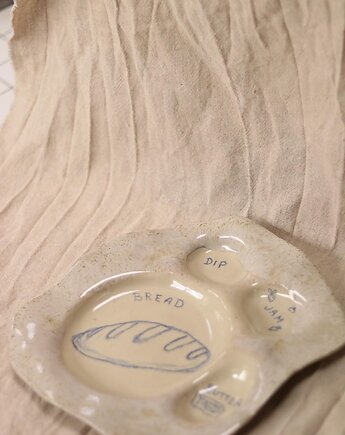 Handmade Ceramic Breakfast Plate with Labeled Compartments, Clay Grandma