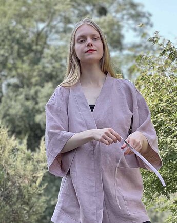 Długie Kimono lniane brudny roz, 10 BODIES