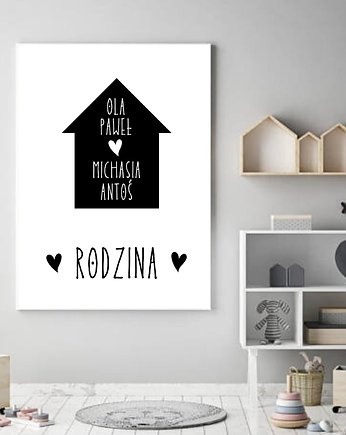 plakat z napisami dom rodzina prezent imiona, Plakatowka