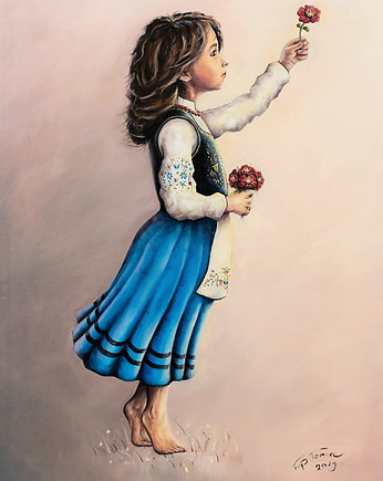 KASZUBKA 40x50cm Plakat na płótnie w ramie dziewczynka z kwiatkiem, sztukataka