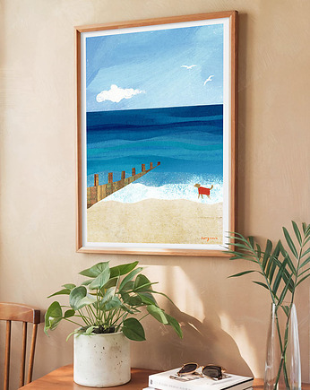 Plakat z psem - W morskich falach, minimalmill