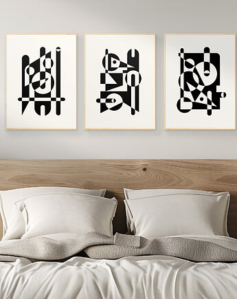Zestaw 3 abstrakcyjnych plakatów geometrycznych, do salonu, sypialni., Grawisfera