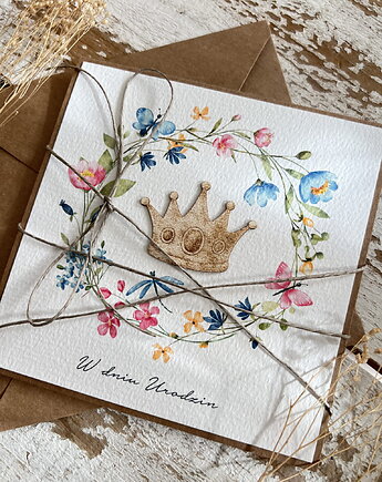 Ręcznie robiona kartka dla dziecka na urodziny - dla dziewczynki, księżniczki, sorte