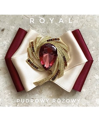 Brosza  ROYAL   z bordowym kryształem, Pudrowy Różowy