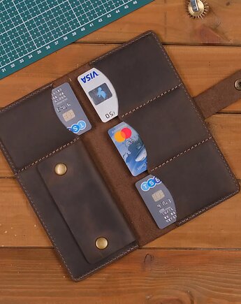 Ciemnobrązowy Duży Portfel Vintage na smartphone Skórzany Buffalo G1109, Belveder