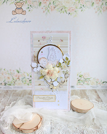 Kartka na chrzest "Baby Angel Girl 1" GOTOWA, Lulaczkowo