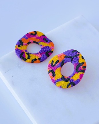DONUTY duże kolczyki w kolorową panterkę, sploteka
