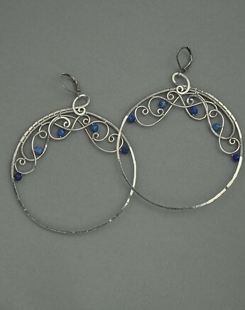 Kolczyki duże koła lapis lazuli wire wrapping kółka, Agata Rozanska