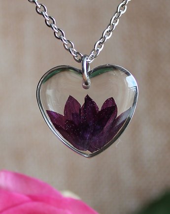 Srebrna zawieszka srebrny wisiorek serce serduszko fioletowe chabry, zkwiatem