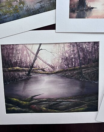 Obraz akwarelowy "Magiczny Las I" oprawiony w passe-partout 40x50 cm, Betańska Studio