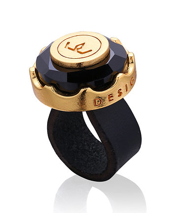 Round Tower Ring with Jet Crystal in Gold, Joccos Design