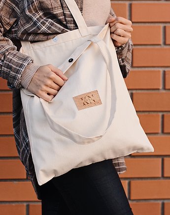 Beżowa torba zapinana na magnes, długie uchwyty logo Korek, KaNa Eco