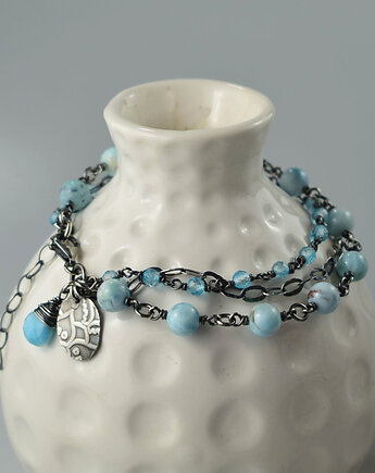 Larimar z topazem w srebrze - bransoletka, Sunflower Kornelia Kubinowska