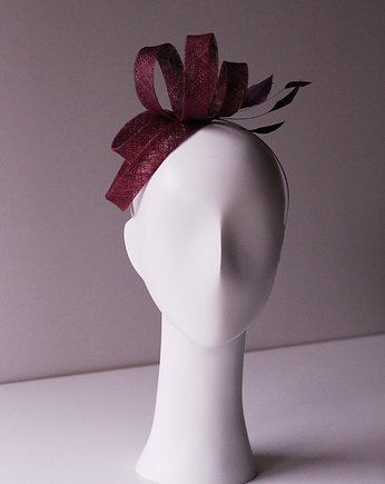 Fascynator zawijas z piórkami w kolorze wina, BOZKA Luxury Handmade